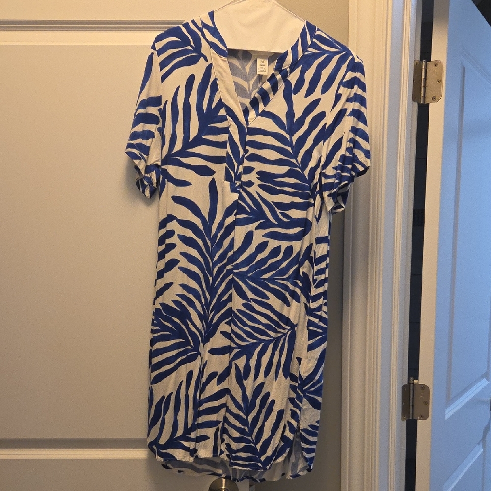 H&M Blue and White Patterned Dress Sz XS